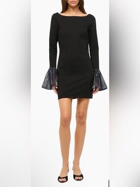 Staud Hawthorne Chiffon Mini Dress with Flared Sleeves Size M.